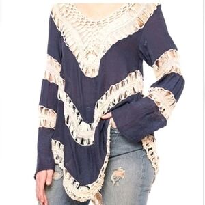 Umgee | Crocheted Blue long sleeve Top- Large